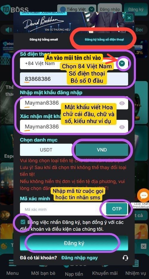 Hướng dẫn đăng ký bằng số điện thoại